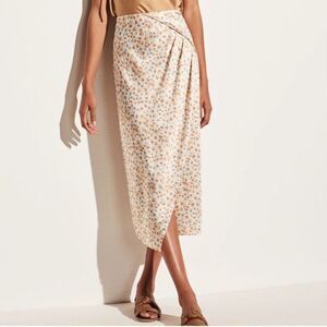 Vince Women's Carnation Asymmetric Cascade Draped Midi Skirt Sz 10 floral yellow